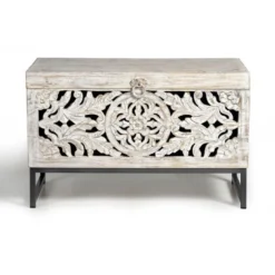 Coffre bois blanc - poméline décoration