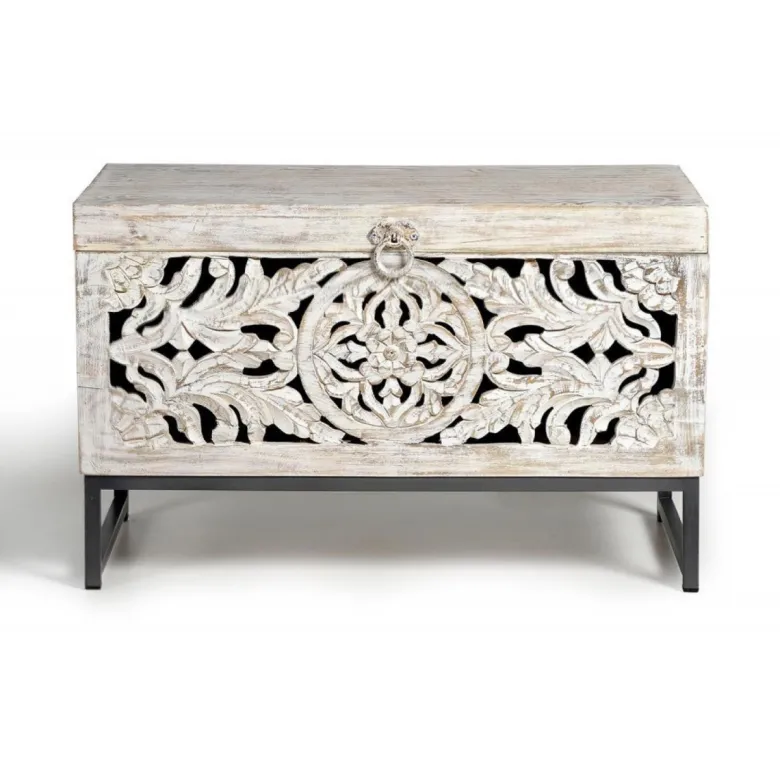 Coffre bois blanc - poméline décoration