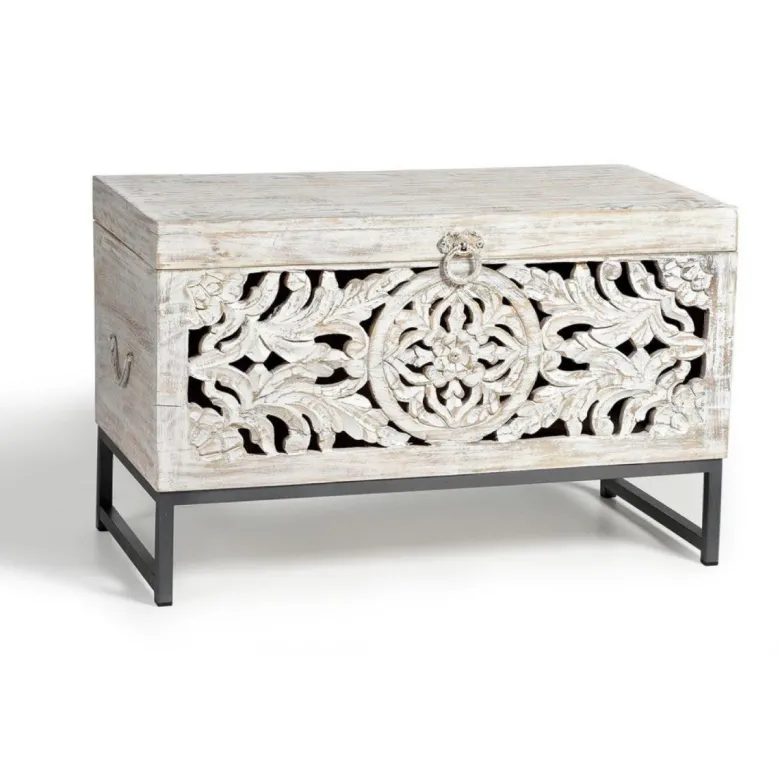 Coffre bois blanc - poméline décoration