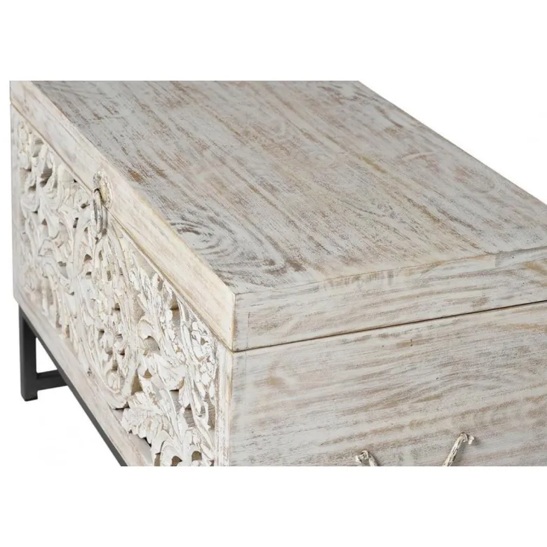 Coffre bois blanc - poméline décoration