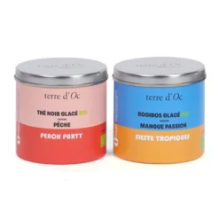 Coffret duo thé noir glacé pêche et rooibos glacé mangue passion bio terre d'Oc