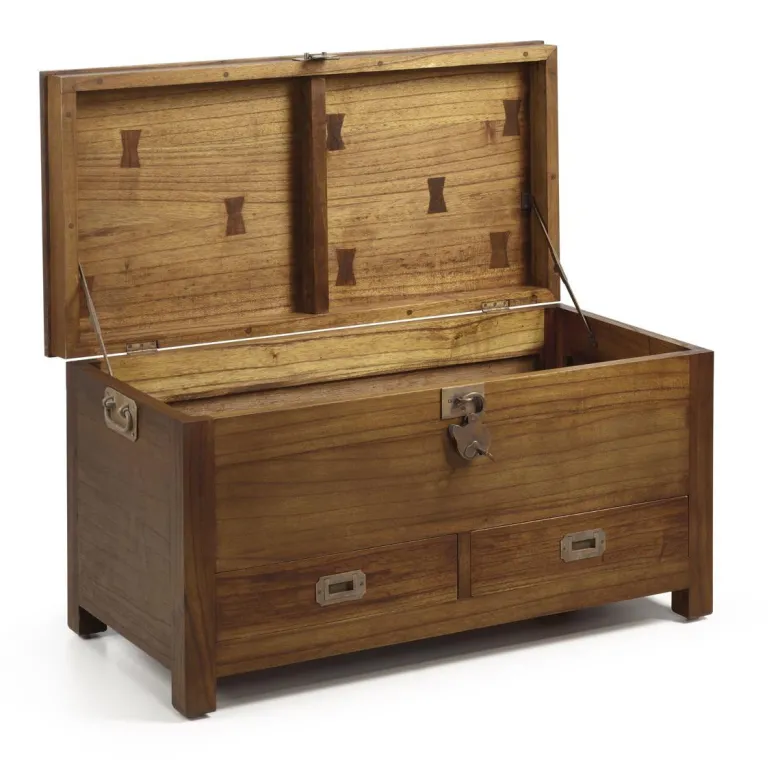 Coffre 2 tiroirs bronze bois marron -