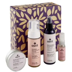 Coffret routine visage bio nettoyant, démaquillant, sérum, eau florale Avril