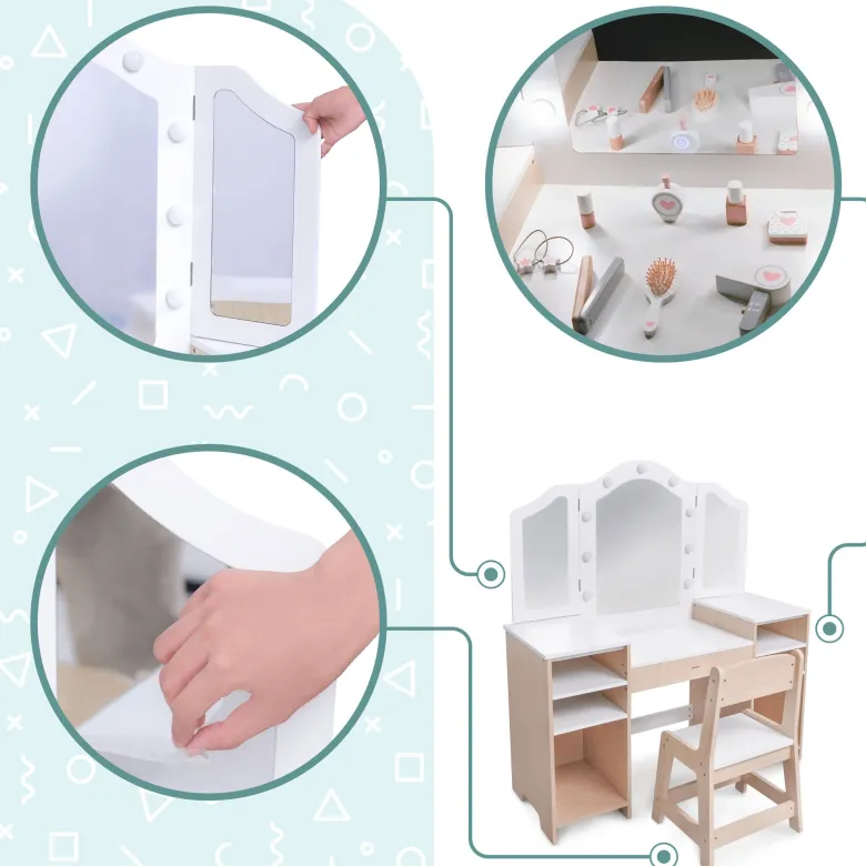 Coiffeuse enfant bureau, led accessoires