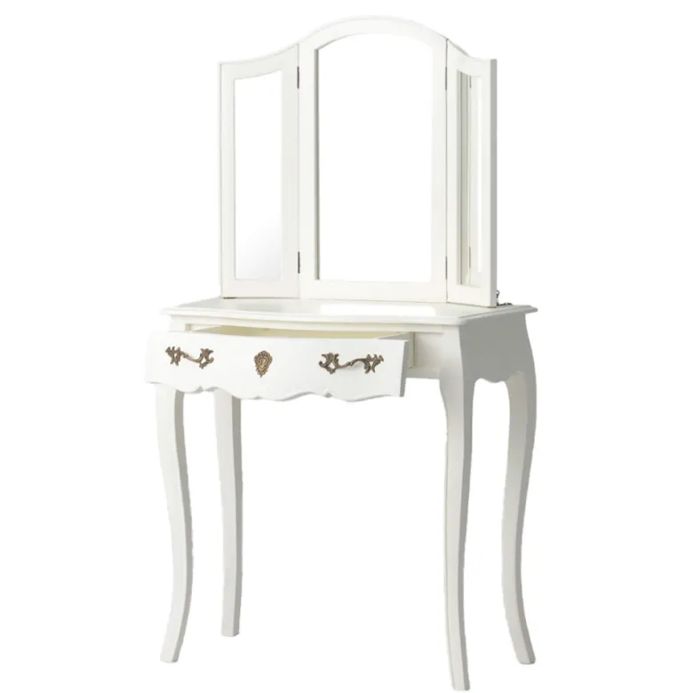 Coiffeuse 1 tiroir en bois blanc cassé l Blanc