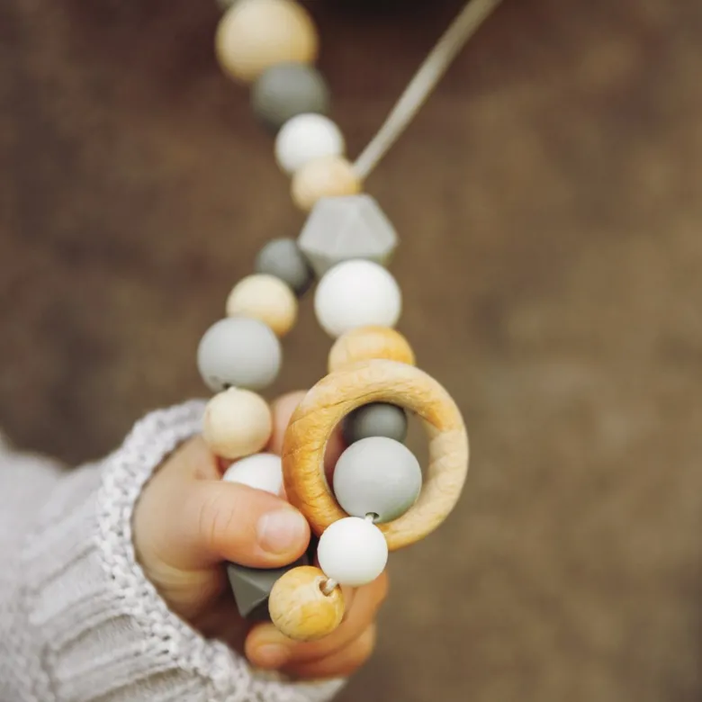 Collier d'allaitement - grey & wood ring