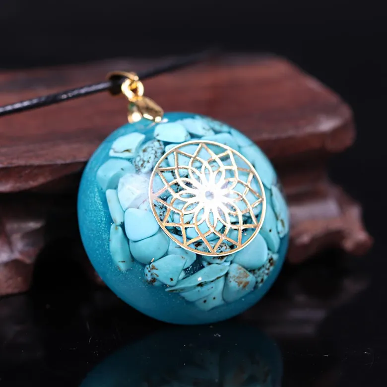 Collier pendentif orgone yoga turquoise