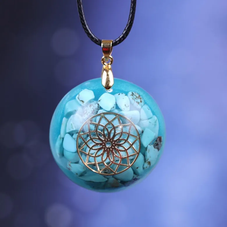 Collier pendentif orgone yoga turquoise