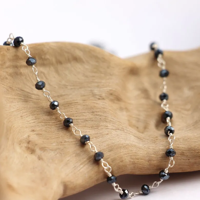 Collier ras du cou chocker, chaîne argent 925, pierres noires