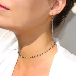 Collier ras du cou chocker, chaîne argent 925, pierres noires