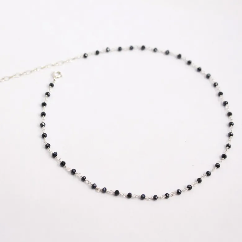 Collier ras du cou chocker, chaîne argent 925, pierres noires
