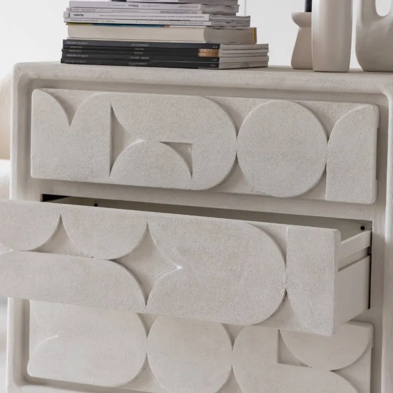 Commode bois effet béton blanc