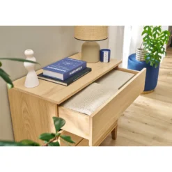 Commode en bois clair chêne 3 tiroirs l80 cm freddy
