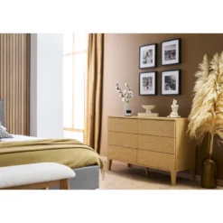 Commode en bois clair chêne 6 tiroirs l120 cm freddy