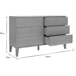 Commode en bois clair chêne 6 tiroirs l120 cm freddy