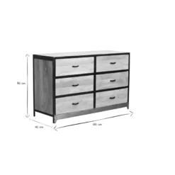 Commode en bois manguier massif et métal noir 6 tiroirs l130 cm industria