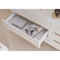 Commode finition blanc laqué brillant 6 tiroirs l160 cm melka