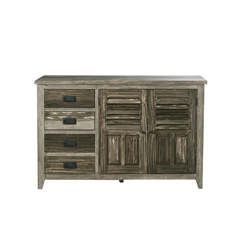 Commode pin recyclé 2 portes 4 tiroirs