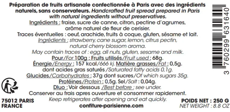 Confiture fraise cerisier 250g