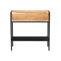 Console avec rangements 2 tiroirs en bois massif et métal noir l80 cm arthus