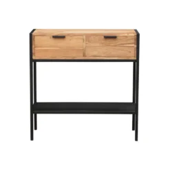Console avec rangements 2 tiroirs en bois massif et métal noir l80 cm arthus
