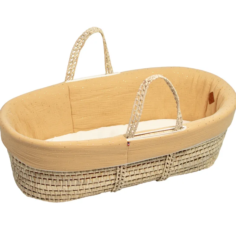 Couffin bébé pois dorés matelas inclus
