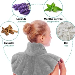 Coussin chauffant cervicales micro ondes couvre-épaules riz et lavande