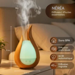 Diffuseur d'huiles essentielles ultrasonique néréa, led multicolore réglable