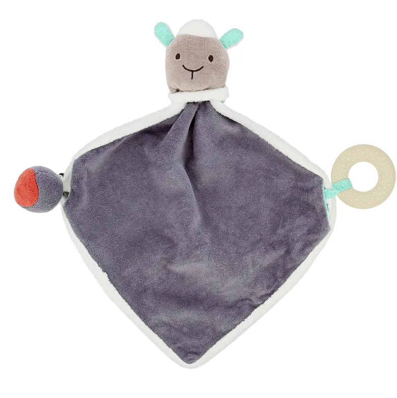 Doudou gris-motifs bleu coton bio