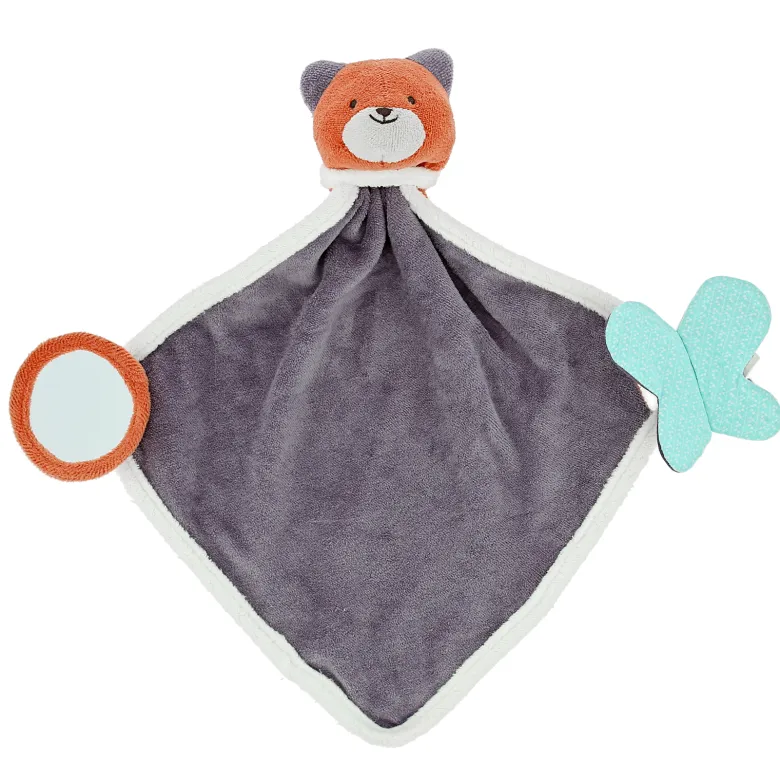 Doudou gris-motifs bleu coton bio
