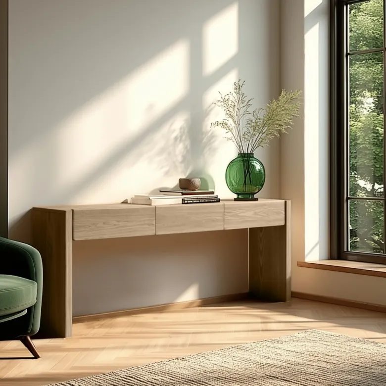 Ella - console l160 couleur naturelle 3 tiroirs design arrondi