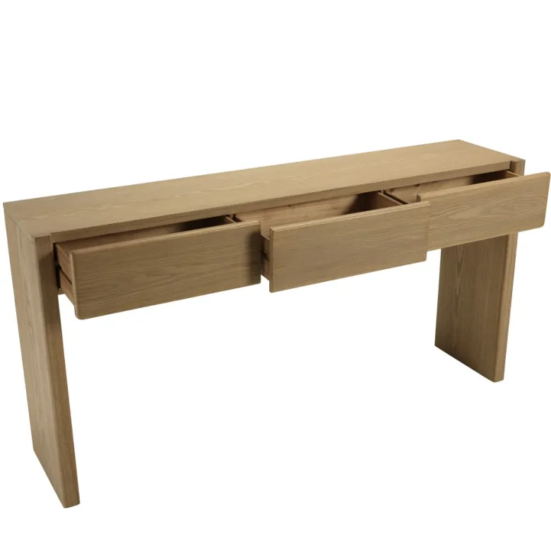 Ella - console l160 couleur naturelle 3 tiroirs design arrondi