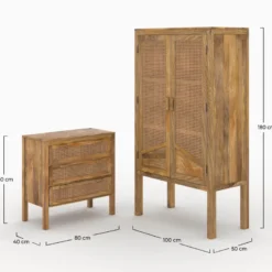 Ensemble commode et armoire en bois de manguier - tiki