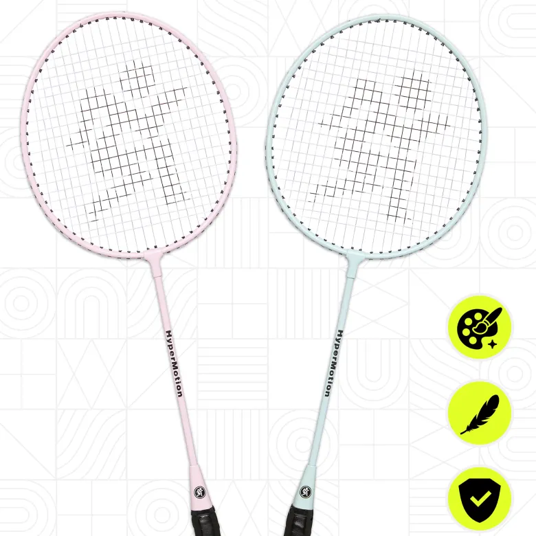 Ensemble de badminton hypermotion 2 raquettes acier et volant rose