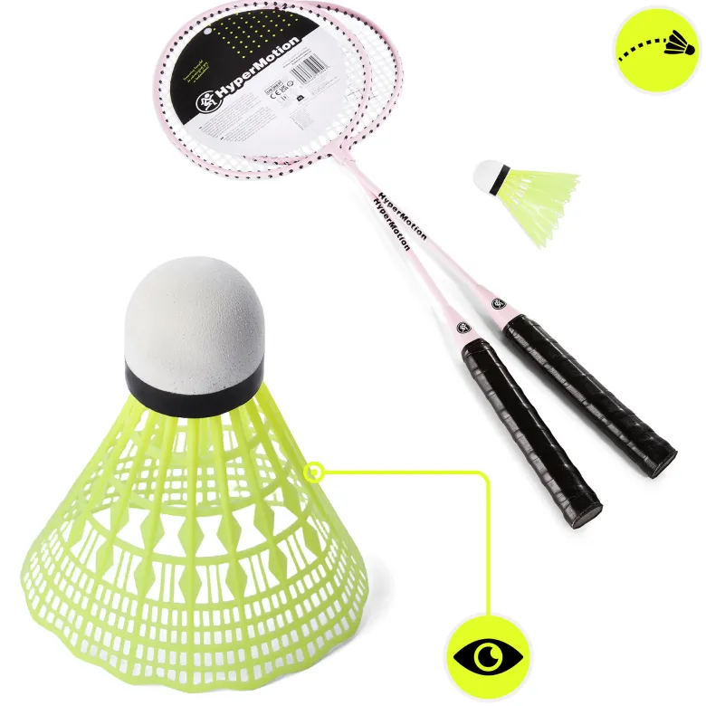 Ensemble de badminton hypermotion 2 raquettes acier et volant rose