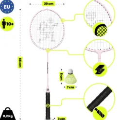 Ensemble de badminton hypermotion 2 raquettes acier et volant rose
