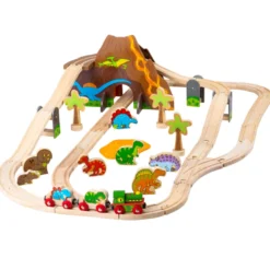 Ensemble de train de dinosaures en bois