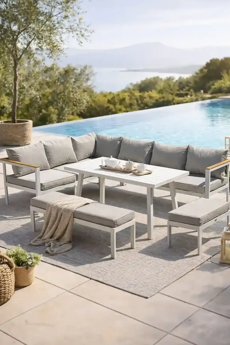 Ensemble repas de jardin 9 places - blanc