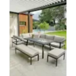 Ensemble repas de jardin 9 places en aluminium - gris anthracite