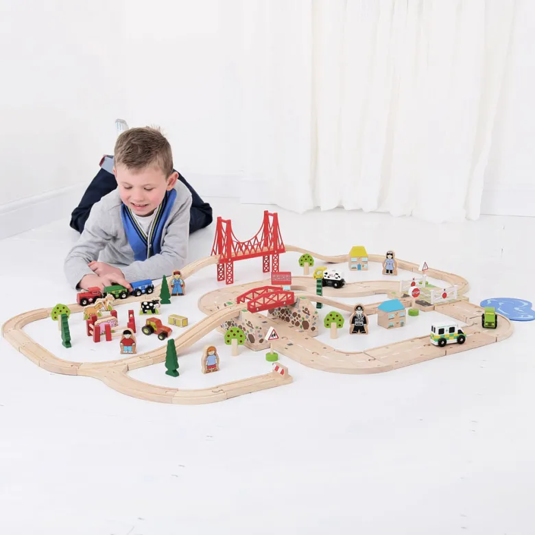 Ensemble route et rail en bois