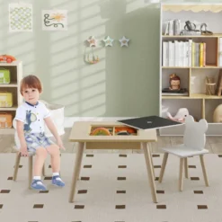 Ensemble table chaises enfant design ourson scandinave et rangement