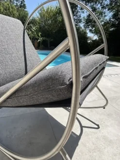 Fauteuil à bascule de jardin en inox et toile plastifiéee - gris anthracite
