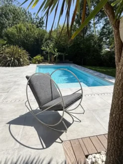 Fauteuil à bascule de jardin en inox et toile plastifiéee - gris anthracite
