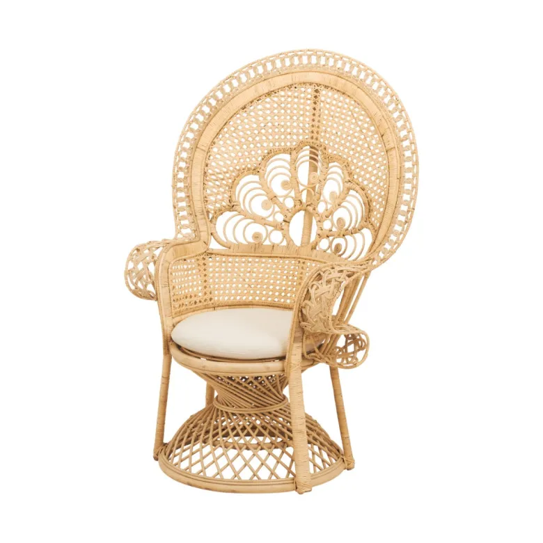Fauteuil en rotin naturel et coussin blanc - eloa
