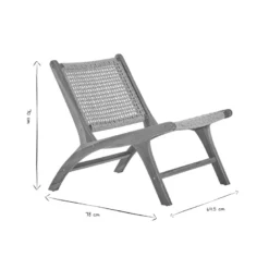 Fauteuil lounge en bois teck massif et corde tressée sumba