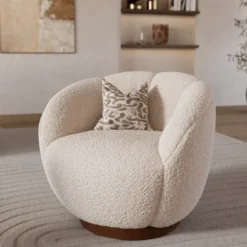 Fauteuil pivotant en tissu bouclé blanc - ysé