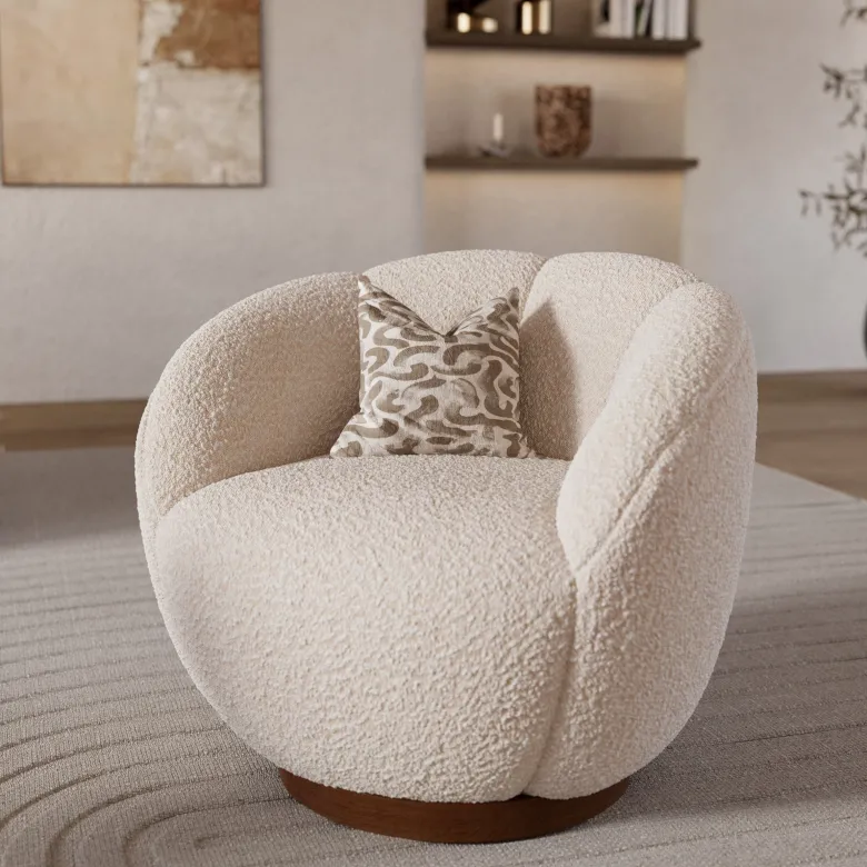 Fauteuil pivotant en tissu bouclé blanc - ysé