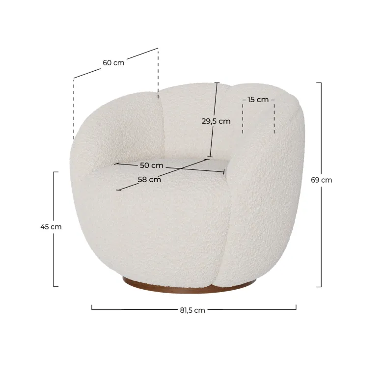 Fauteuil pivotant en tissu bouclé blanc - ysé