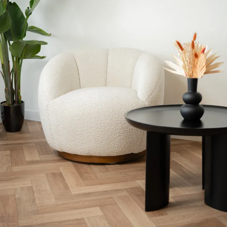Fauteuil pivotant en tissu bouclé blanc - ysé