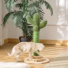 Griffoir chat design cactus - jouets intégrés - bois de pin sisal vert